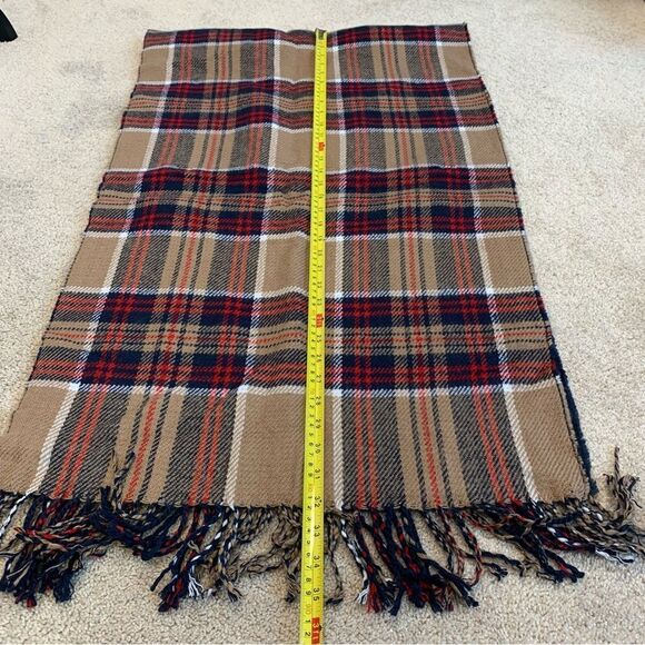 BANANA Republic camel brown navy blue red plaid check tartan fall winter scarf - Picture 3 of 5